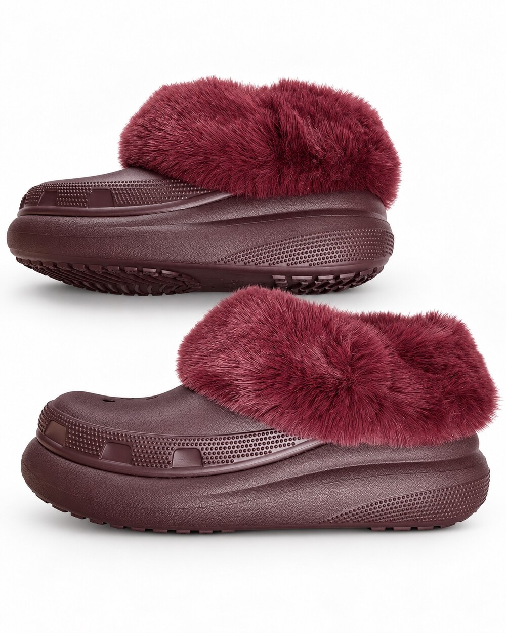Crocs Furever Crush Clog Women’s 9 Men’s 7 Burgundy Faux Fur Platform NWT